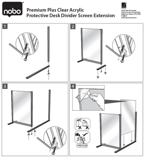 Bureauscherm uitbreidingspaneel Nobo modulair transparant acryl 80x100cm-1