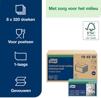 Reinigingsdoek Tork W8 Premium 1-laags 8x40 vel groen 194550-3