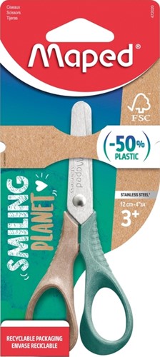 Kinderschaar Maped Smiling Planet 12cm rechtshandig bruin/groen