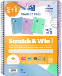 Collegeblok Oxford School A4+ lijn 23-gaats 160 pagina's 80gr pastel scratch&win assorti voordeelpak