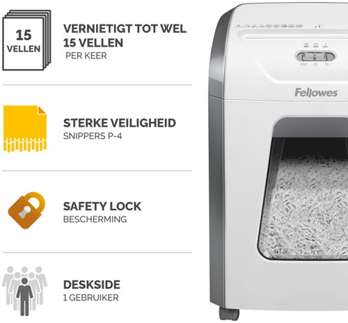 Papiervernietiger Fellowes Powershred 15C snippers 4x40mm wit-3
