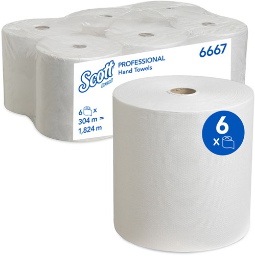 Handdoekrol Scott 1-laags 304m wit 6667