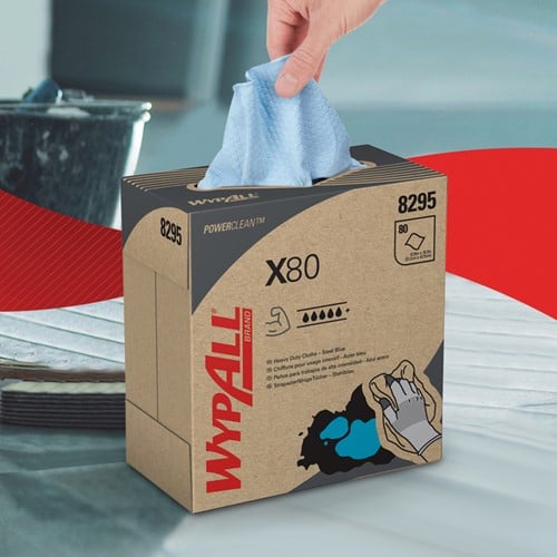 Poetsdoek WypAll X80 Powerclean 426x212mm 80vel dispenserdoos blauw 8295-1
