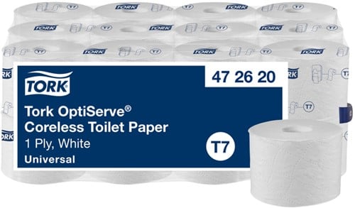 Toiletpapier Tork T7 Universal OptiServe Coreless 1-laags 144m wit 472620