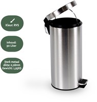 Afvalbak BRASQ pedaalemmer 30 liter RVS-3