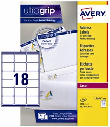 Etiket Avery L7161-100 63.5x46.6mm wit 1800stuks
