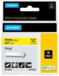 Labeltape Dymo Rhino industrieel vinyl 19mm zwart op geel